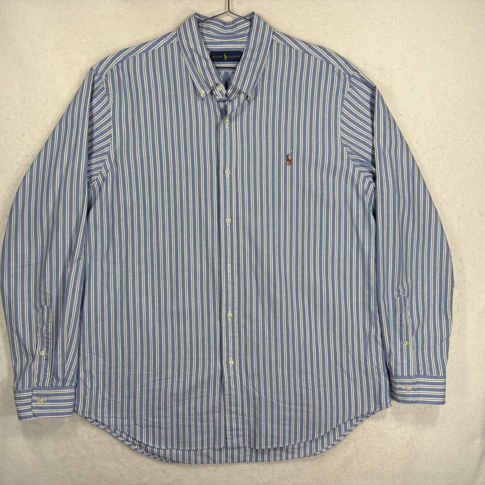 Ralph Lauren Mens XL Blue White Striped Cotton Oxford Button Down flesh Pony